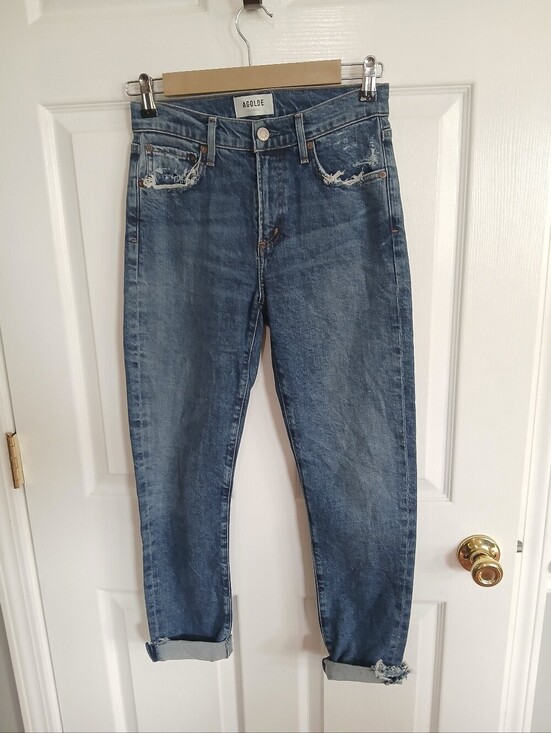 Agolde Denim - Agolde Medium Blue Distressed Boyfriend Jeans Comfort Casual Basic